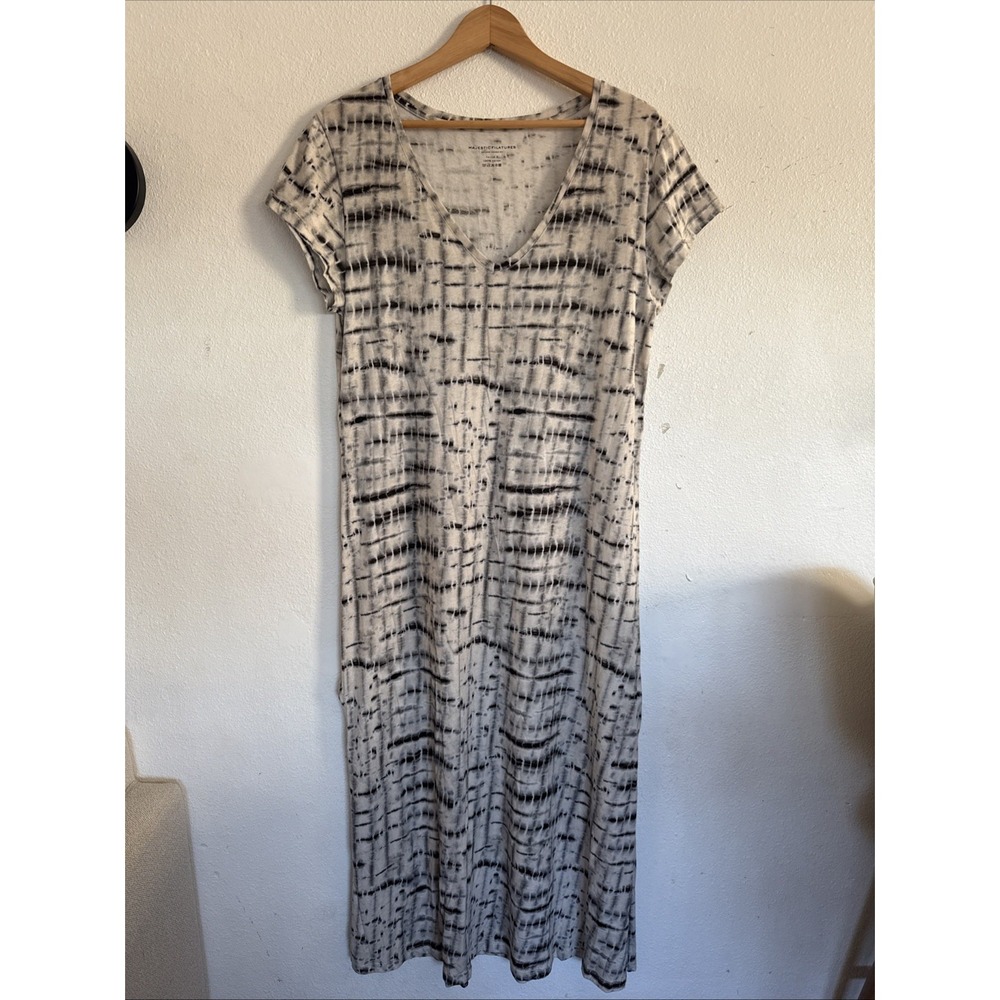 $270 Majestic Filatures Women's White V-Neck Tie-Dye Cotton Midi Dress Size‎ 3 - Picture 2 of 10